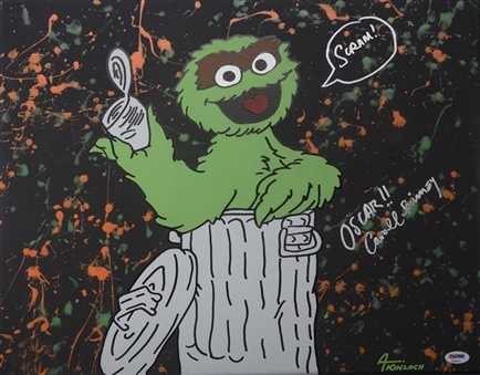 Carroll Spinney Signed & Inscribed Original Oscar The Grouch Pop Art Canvas (PSA/DNA)